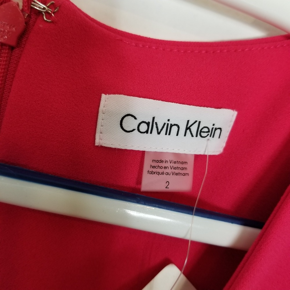 Calvin‎ Klein Women V-neck Jumpsuit Sz S Bright Pink Tie Waist Cropped V Neck - Picture 9 of 11